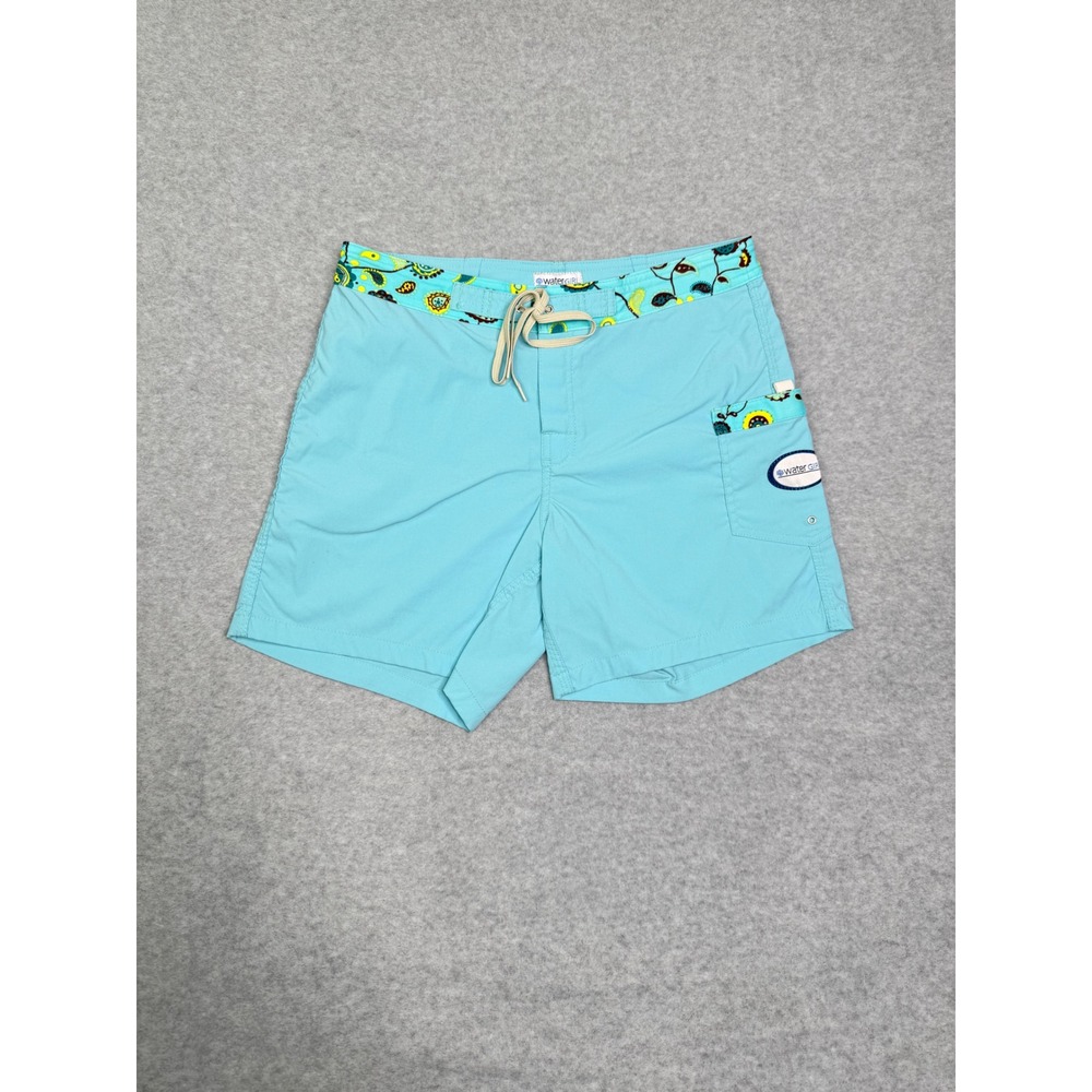 Patagonia Water Girl Blue Paisley Trim Board Shorts Women Size 6 Beach Swim